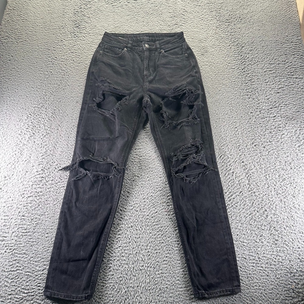 American Eagle Outfitters Jeans Womens 0 Black Cotton Denim Mom Curvy Distressed